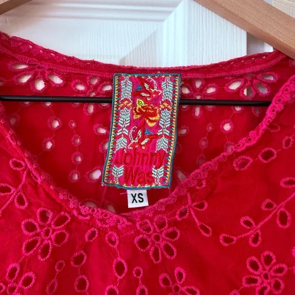 Johnny Was Pink Fuchsia Eyelet and Embroidery Top - Picture 2 of 5